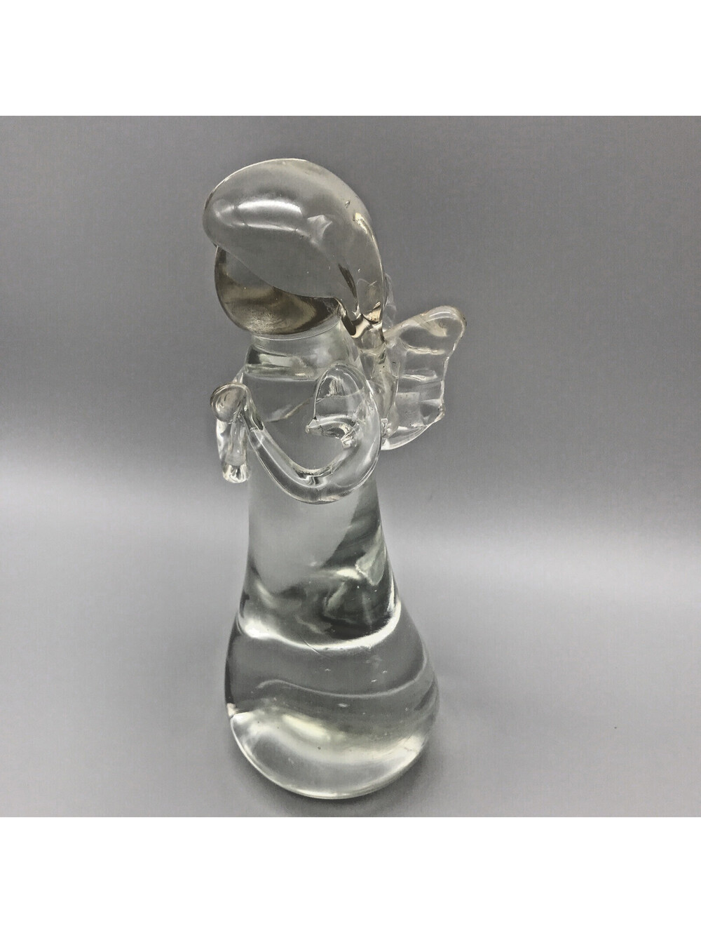 Blown Glass Angel Paperweight 6.5” Clear Praying Wings Christmas Nativity Decor